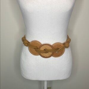 Vintage Tan Woven Belt With Leather Discs. Y2K